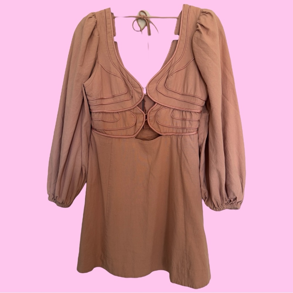 FARM Rio Blush Pink Linen Mini Dress